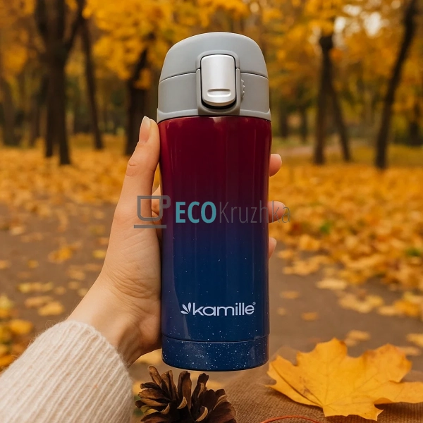 Термокружка Kamille 320мл з нержавіючої сталі Синьо / Че ... Термокружка Kamille 320мл з нержавіючої сталі Синьо / Че ...