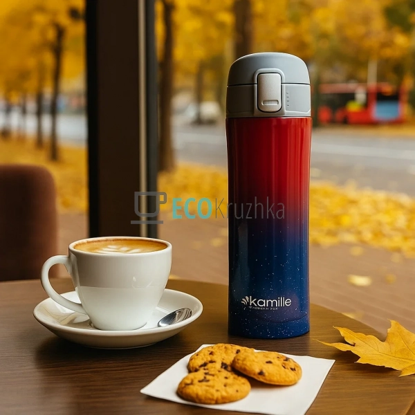 Термокружка Kamille 450 мл з нержавіючої сталі Синьо / Ч ... Термокружка Kamille 450 мл з нержавіючої сталі Синьо / Ч ...