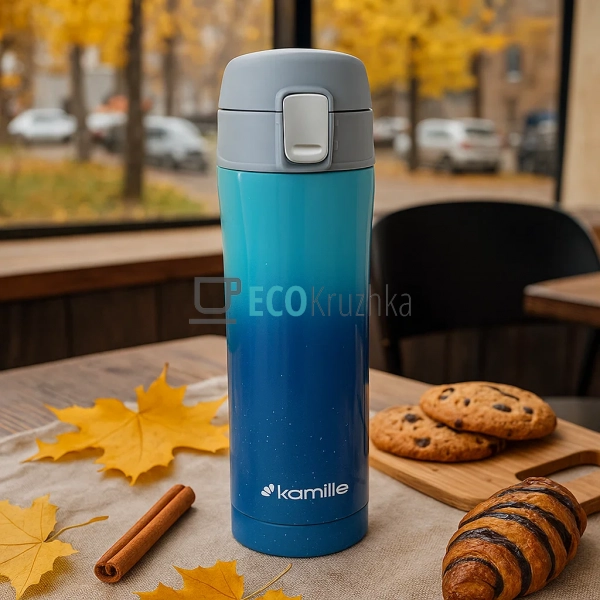 Термокружка Kamille 450 мл з нержавіючої сталі Синьо / Б ... Термокружка Kamille 450 мл з нержавіючої сталі Синьо / Б ...