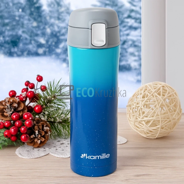 Термокружка Kamille 450 мл з нержавіючої сталі Синьо / Б ... Термокружка Kamille 450 мл з нержавіючої сталі Синьо / Б ...