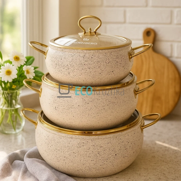 Набір каструль Edenberg 6 предметів з мармуровим антипри ... Набір каструль Edenberg 6 предметів з мармуровим антипри ...