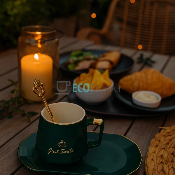 Чашка 230 мл із блюдцем та ложкою Just Smile Зелений (92 ...