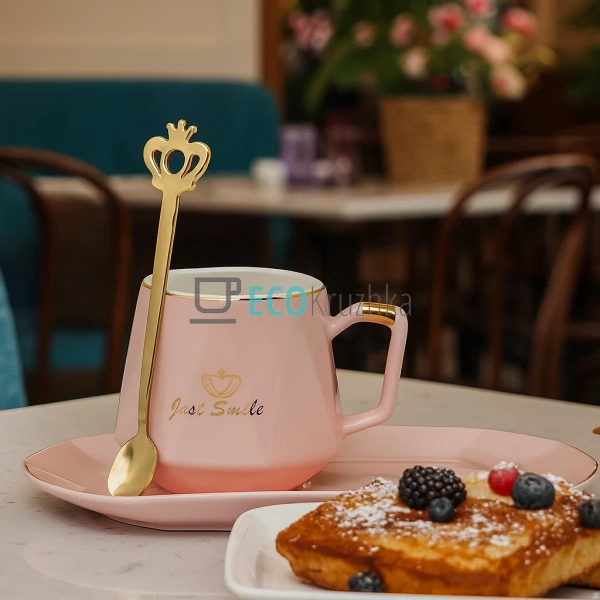 Чашка 230 мл із блюдцем та ложкою Just Smile Рожевий (92 ... Чашка 230 мл із блюдцем та ложкою Just Smile Рожевий (92 ...