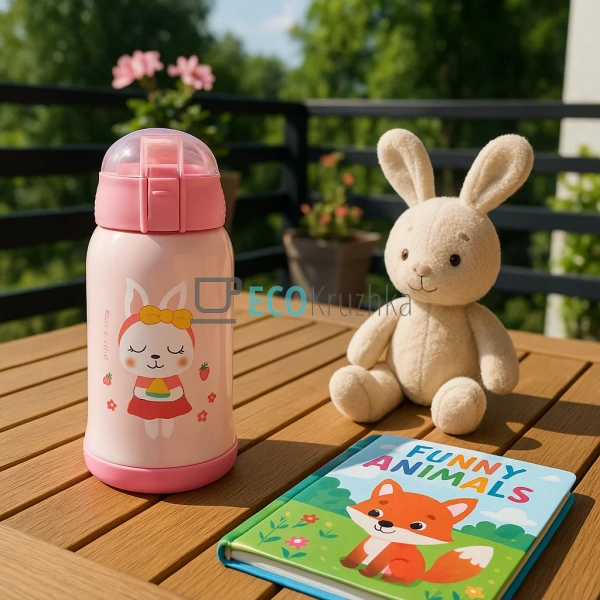 Термос дитячий поїлка з трубочкою Зайчик 400 мл EK12426 Термос дитячий поїлка з трубочкою Зайчик 400 мл EK12426