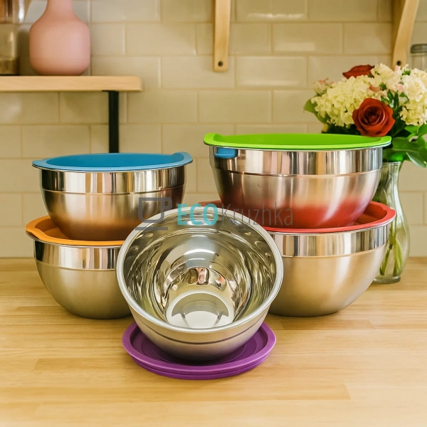 Набір кольорових салатників 5 шт нержавіючих EB-3636 Набір кольорових салатників 5 шт нержавіючих EB-3636