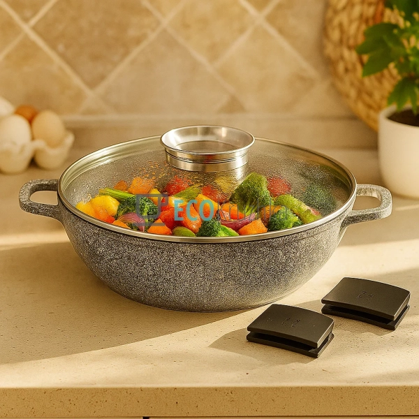 Сотейник 5.5л алюмінієвий з антипригарним мармуровим пок ... Сотейник 5.5л алюмінієвий з антипригарним мармуровим пок ...