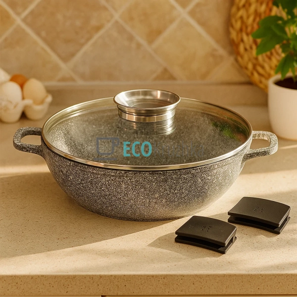 Сотейник 5.5л алюмінієвий з антипригарним мармуровим пок ... Сотейник 5.5л алюмінієвий з антипригарним мармуровим пок ...