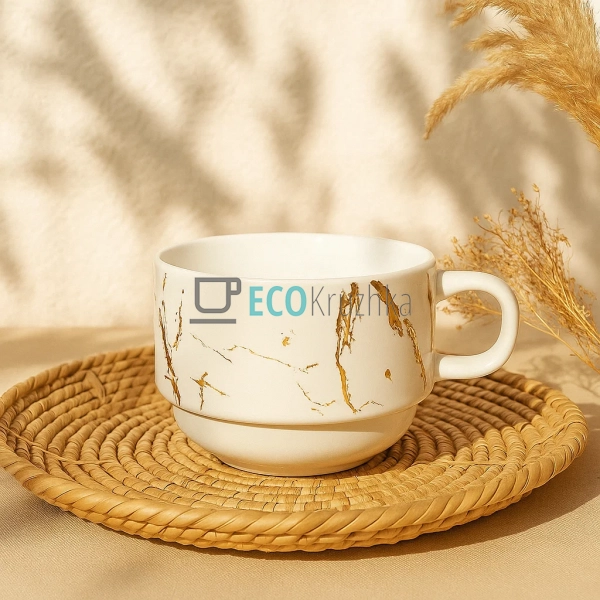 Набір з 4 порцелянових чашок 200 мл на підставці "Мармур ...