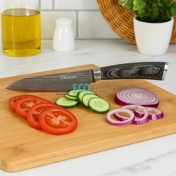 Ніж Santoku Maestro 12.5 см з дамаської сталі MR-1482 Ніж Santoku Maestro 12.5 см з дамаської сталі MR-1482