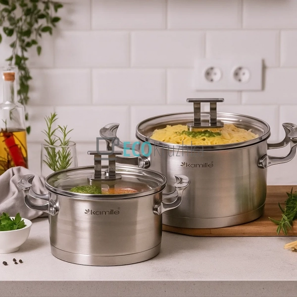 Набір каструль з нержавіючої сталі 4 предмети з кришками ... Набір каструль з нержавіючої сталі 4 предмети з кришками ...