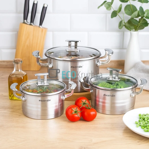 Набір каструль з нержавіючої сталі 6 предметів з кришкам ... Набір каструль з нержавіючої сталі 6 предметів з кришкам ...