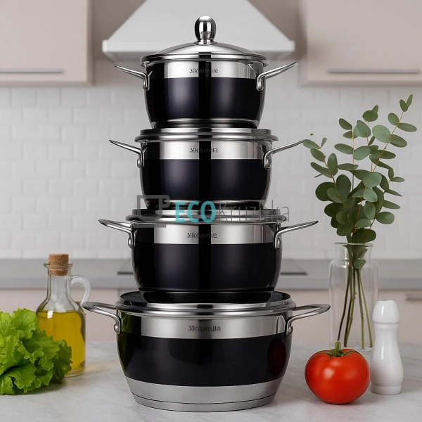 Набір каструль з нержавіючої сталі 8 предметів з кришкам ... Набір каструль з нержавіючої сталі 8 предметів з кришкам ...