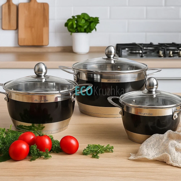 Набір каструль з нержавіючої сталі 6 предметів з кришкам ... Набір каструль з нержавіючої сталі 6 предметів з кришкам ...