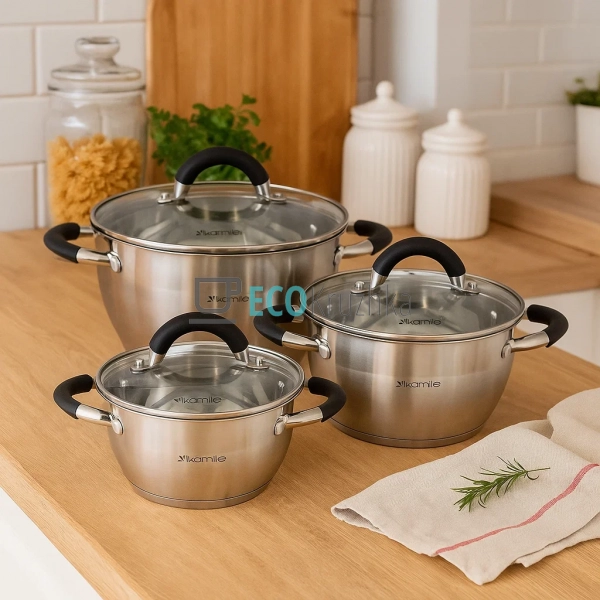 Набір каструль з нержавіючої сталі 6 предметів з кришкам ... Набір каструль з нержавіючої сталі 6 предметів з кришкам ...