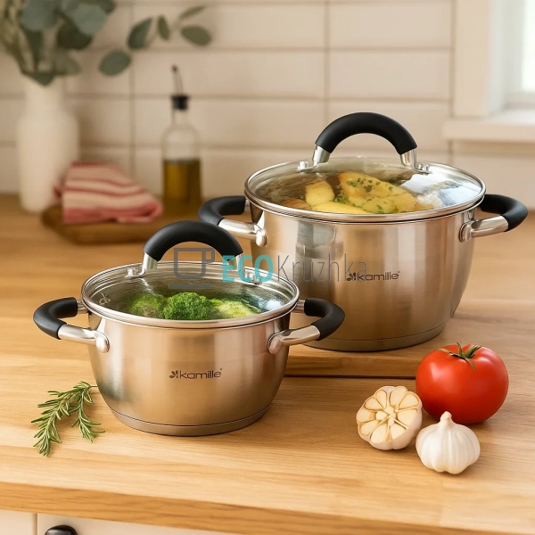 Набір каструль з нержавіючої сталі 4 предмети з кришками ... Набір каструль з нержавіючої сталі 4 предмети з кришками ...