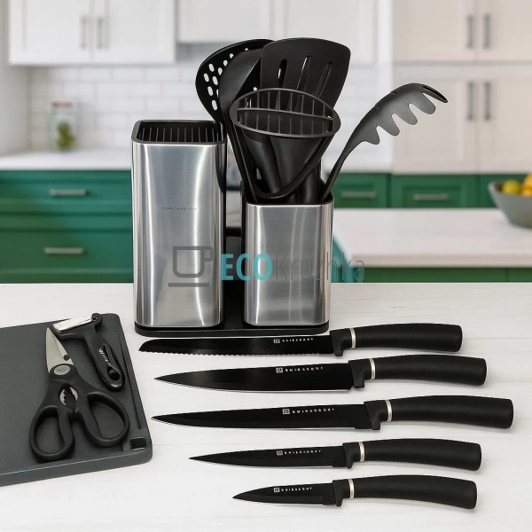 Набір ножів + кухонні прилади та обробна дошка 14 предме ...