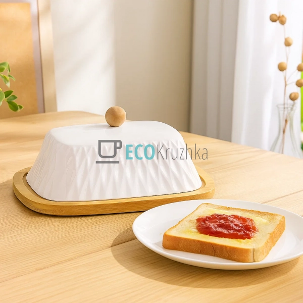 Маслянка для масла Romb порцелянова з бамбуковою підстав ...