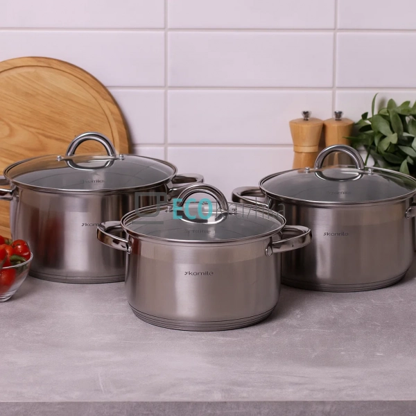 Набір каструль з нержавіючої сталі 6 предметів (4.5л, 5. ... Набір каструль з нержавіючої сталі 6 предметів (4.5л, 5. ...