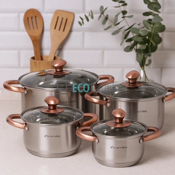 Набір каструль з нержавіючої сталі 8 предметів (1,5л, 2л ... Набір каструль з нержавіючої сталі 8 предметів (1,5л, 2л ...