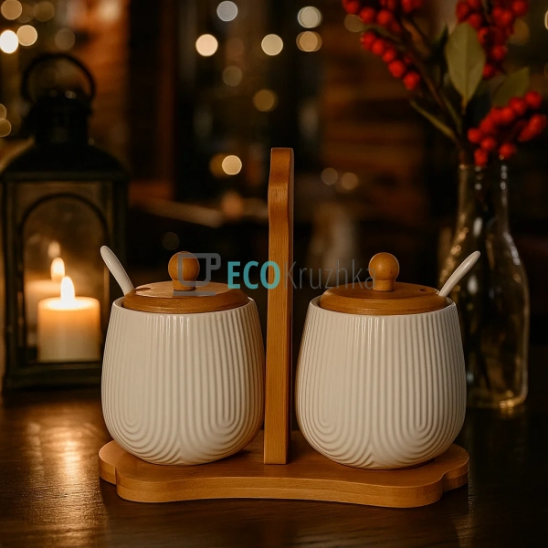 Набір з 2 банок для сипучих продуктів з бамбуковою підст ... Набір з 2 банок для сипучих продуктів з бамбуковою підст ...