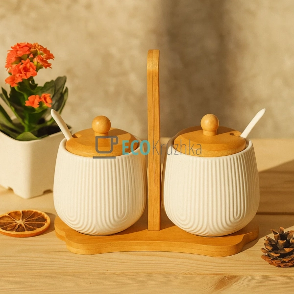 Набір з 2 банок для сипучих продуктів з бамбуковою підст ... Набір з 2 банок для сипучих продуктів з бамбуковою підст ...