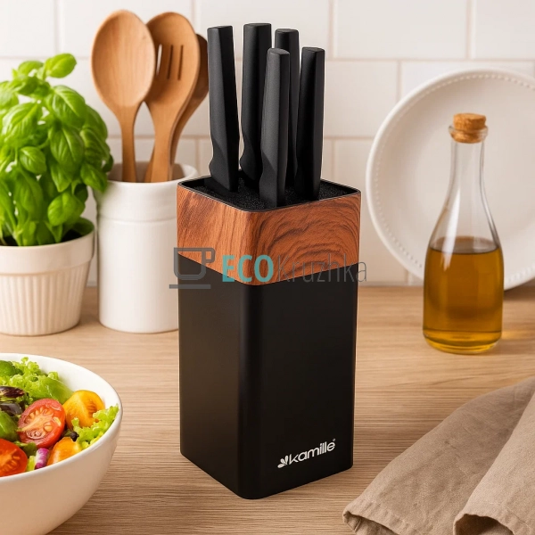 Набір кухонних ножів Kamille Acacia Black 6 шт KM-7615 Набір кухонних ножів Kamille Acacia Black 6 шт KM-7615