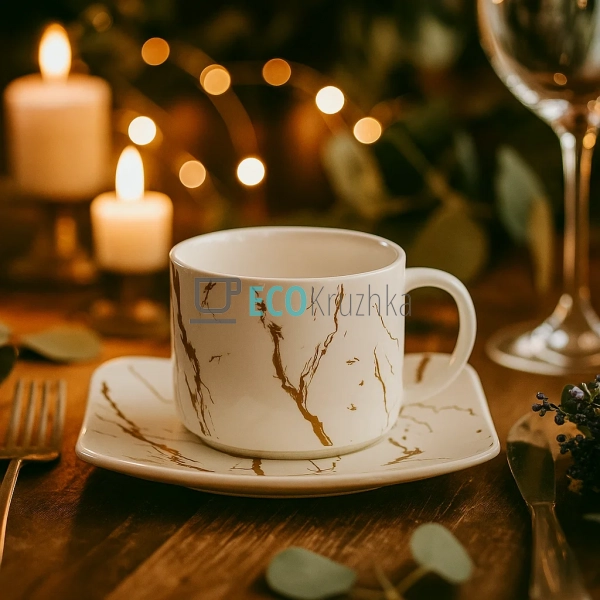 Кавовий набір "Мармурова розкіш" — чашка з порцеляновим ... Кавовий набір "Мармурова розкіш" — чашка з порцеляновим ...