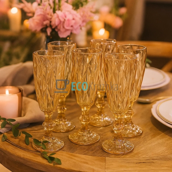 Набір келихів для шампанського з кольорового скла 6шт Gl ... Набір келихів для шампанського з кольорового скла 6шт Gl ...