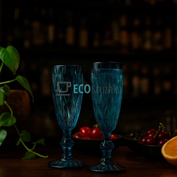 Набір келихів для шампанського з кольорового скла 6 шт G ... Набір келихів для шампанського з кольорового скла 6 шт G ...