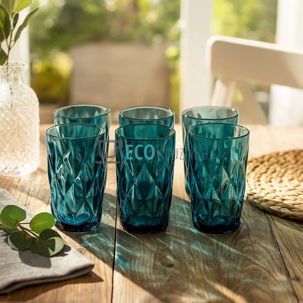 Набір кольорових склянок 6шт Glassware 350мл Синій EK901 ... Набір кольорових склянок 6шт Glassware 350мл Синій EK901 ...