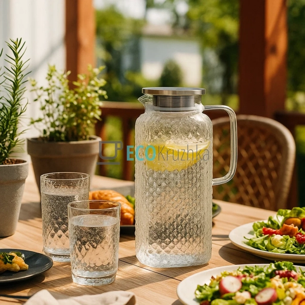 Глечик для води з кришкою 2л Прозорий Edenberg EB-19585