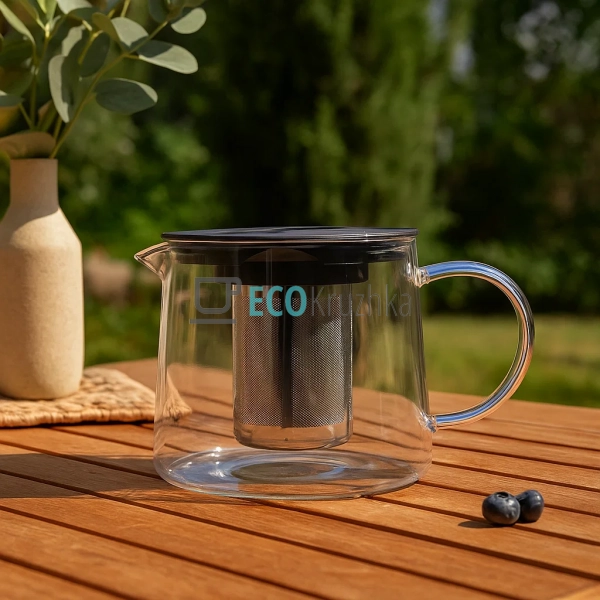 Заварювальний скляний чайник 600 мл із пластмасовою криш ... Заварювальний скляний чайник 600 мл із пластмасовою криш ...