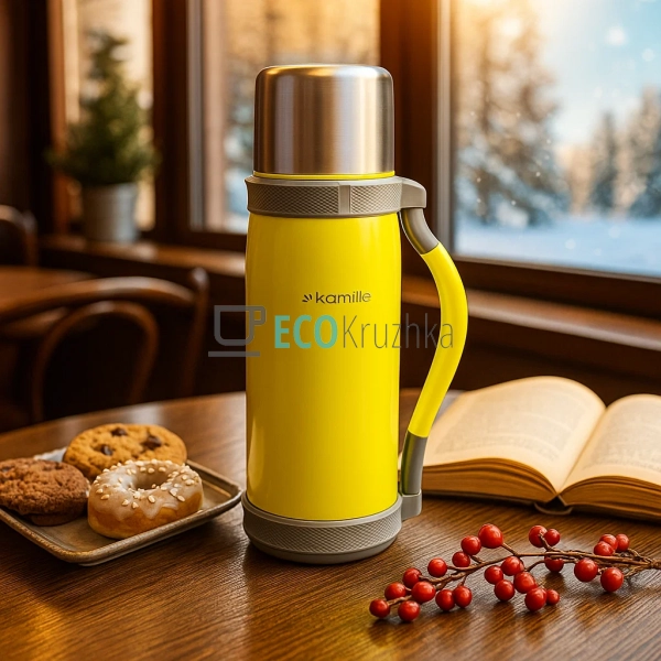 Термос Kamille 1200мл з нержавіючої сталі Жовтий Kamille ... Термос Kamille 1200мл з нержавіючої сталі Жовтий Kamille ...