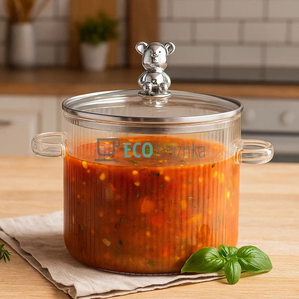 Скляна каструля 2.3 Ребриста Ведмедик (МішАня) (77-6) Скляна каструля 2.3 Ребриста Ведмедик (МішАня) (77-6)