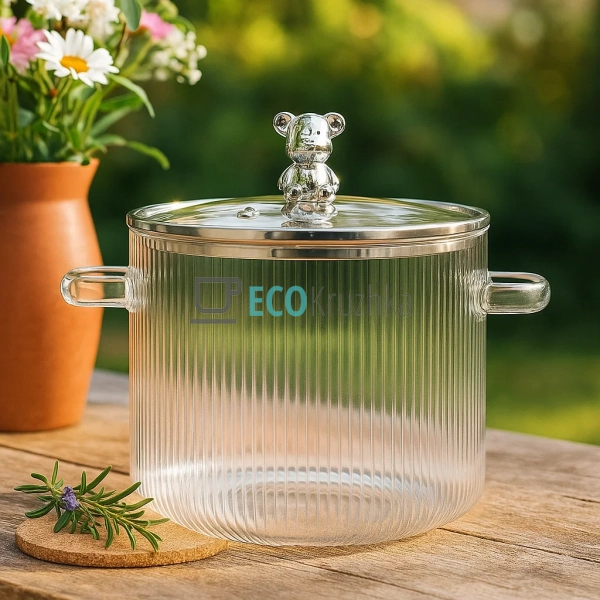 Скляна каструля 2.3 Ребриста Ведмедик (МішАня) (77-6) Скляна каструля 2.3 Ребриста Ведмедик (МішАня) (77-6)