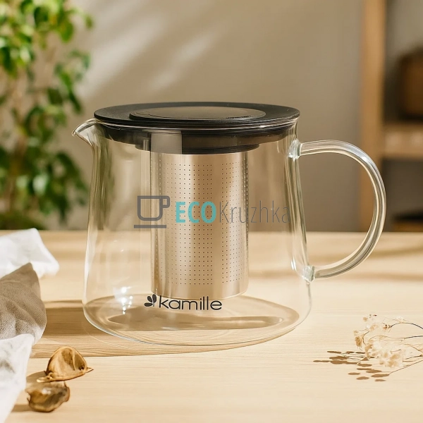 Заварювальний скляний чайник 1500 мл із пластмасовою кри ...