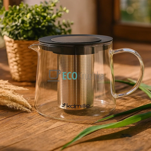 Заварювальний скляний чайник 1000 мл із пластмасовою кри ...