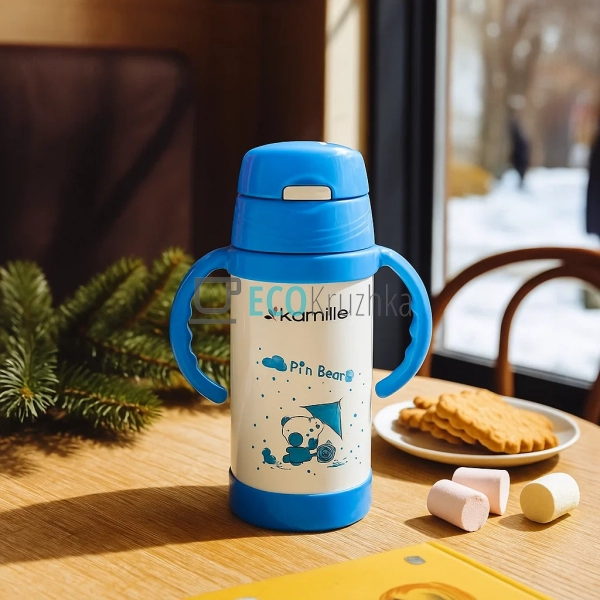 Дитячий термос-поїлка з трубочкою Kamille Блакитний 350м ... Дитячий термос-поїлка з трубочкою Kamille Блакитний 350м ...