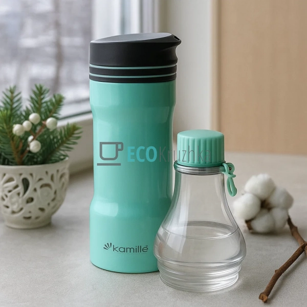 Термокружка Kamille 320 мл 2в1 Бірюзовий EK5189 Термокружка Kamille 320 мл 2в1 Бірюзовий EK5189