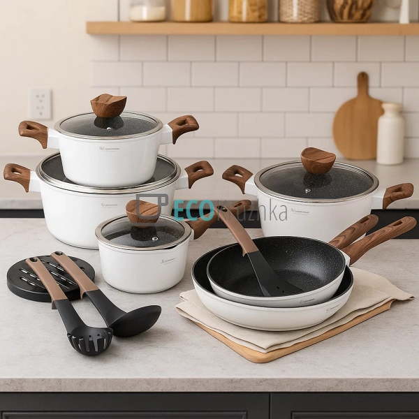 Набір каструль Edenberg 15 предметів з мармуровим антипр ... Набір каструль Edenberg 15 предметів з мармуровим антипр ...