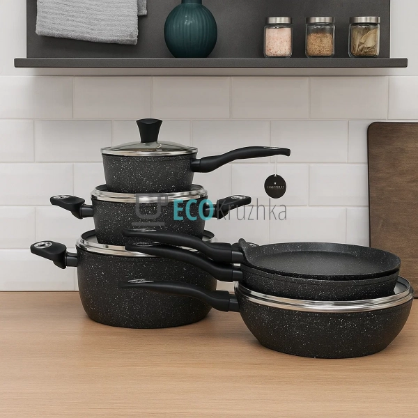 Набір каструль Edenberg 12 предметів з мармуровим антипр ... Набір каструль Edenberg 12 предметів з мармуровим антипр ...