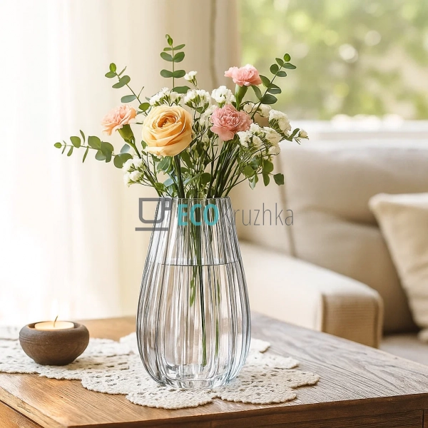 Ваза скляна Violla D12.5 х 25см, Сірий (527-799) Ваза скляна Violla D12.5 х 25см, Сірий (527-799)