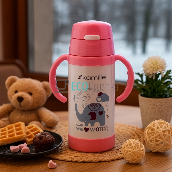Дитячий термос-поїлка з трубочкою Kamille Рожевий 350мл ... Дитячий термос-поїлка з трубочкою Kamille Рожевий 350мл ...
