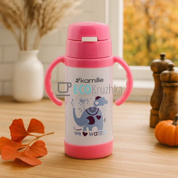 Дитячий термос-поїлка з трубочкою Kamille Рожевий 350мл ... Дитячий термос-поїлка з трубочкою Kamille Рожевий 350мл ...
