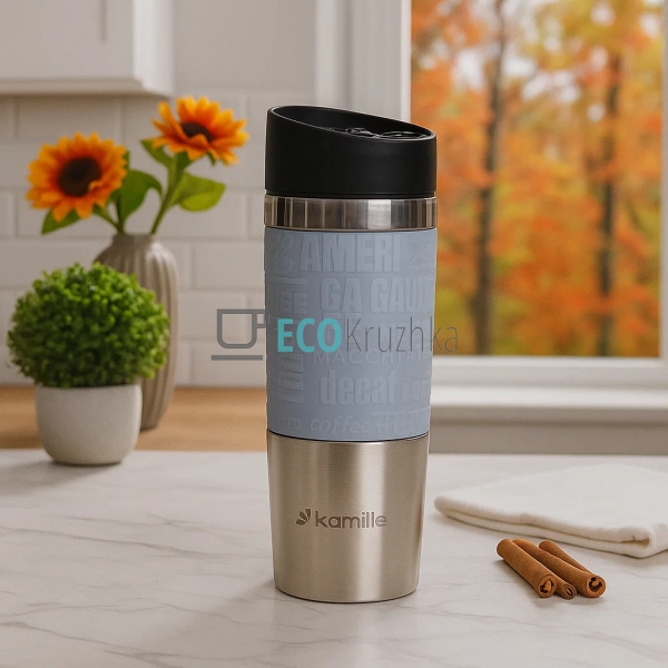 Термокружка Kamille 380 мл з нержавіючої сталі з TPR-вст ... Термокружка Kamille 380 мл з нержавіючої сталі з TPR-вст ...