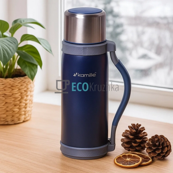 Термос Kamille 1200мл з нержавіючої сталі Синій Kamille ... Термос Kamille 1200мл з нержавіючої сталі Синій Kamille ...