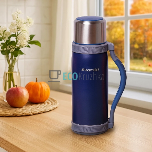 Термос Kamille 1200мл з нержавіючої сталі Синій Kamille ... Термос Kamille 1200мл з нержавіючої сталі Синій Kamille ...