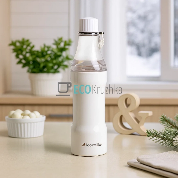 Термокружка Kamille 320 мл 2в1 Білий EK4817 Термокружка Kamille 320 мл 2в1 Білий EK4817