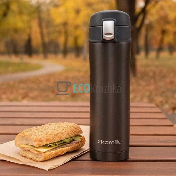 Термокружка Kamille 450мл з нержавіючої сталі Сірий KM-2 ...