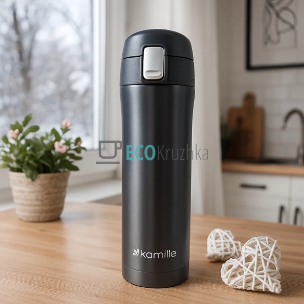 Термокружка Kamille 450мл з нержавіючої сталі Сірий KM-2 ...